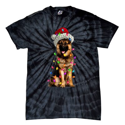 Merry Christmas German Shepherd Santa Hat Lights Xmas Tie-Dye T-Shirt