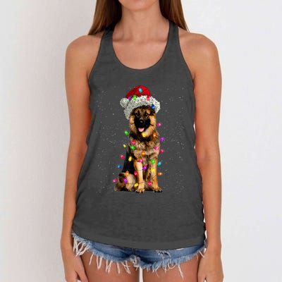 Merry Christmas German Shepherd Santa Hat Lights Xmas Women's Knotted Racerback Tank