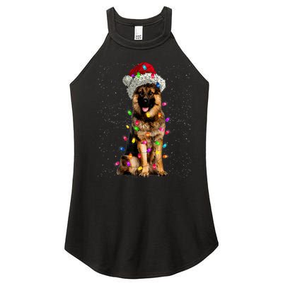 Merry Christmas German Shepherd Santa Hat Lights Xmas Women’s Perfect Tri Rocker Tank