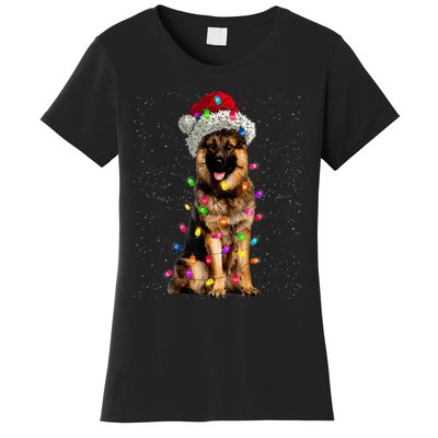 Merry Christmas German Shepherd Santa Hat Lights Xmas Women's T-Shirt