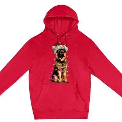 Merry Christmas German Shepherd Santa Hat Lights Xmas Premium Pullover Hoodie