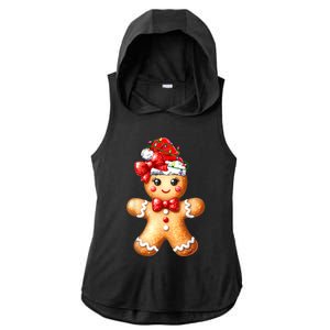 Merry Christmas Gingerbread Santa Pajamas Ladies PosiCharge Tri-Blend Wicking Draft Hoodie Tank