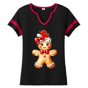 Merry Christmas Gingerbread Santa Pajamas Ladies Halftime Notch Neck Tee