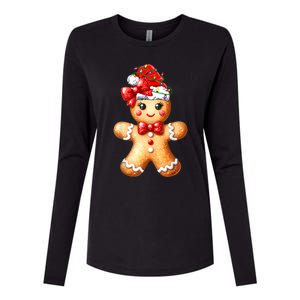 Merry Christmas Gingerbread Santa Pajamas Womens Cotton Relaxed Long Sleeve T-Shirt