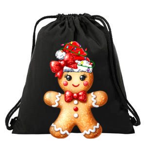 Merry Christmas Gingerbread Santa Pajamas Drawstring Bag