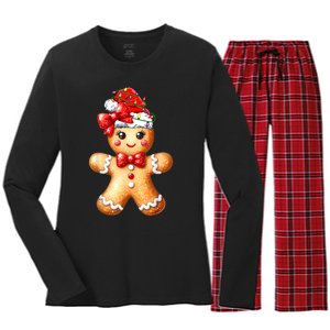 Merry Christmas Gingerbread Santa Pajamas Women's Long Sleeve Flannel Pajama Set 