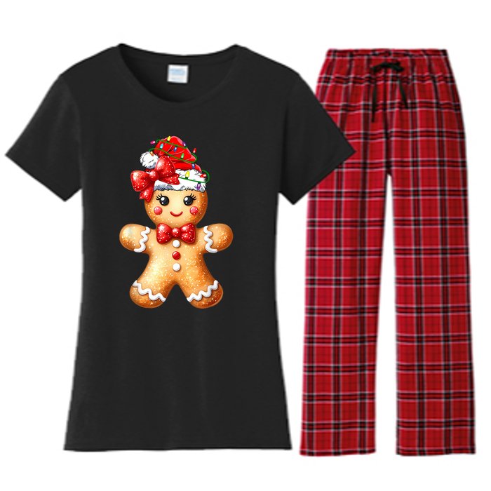 Merry Christmas Gingerbread Santa Pajamas Women's Flannel Pajama Set