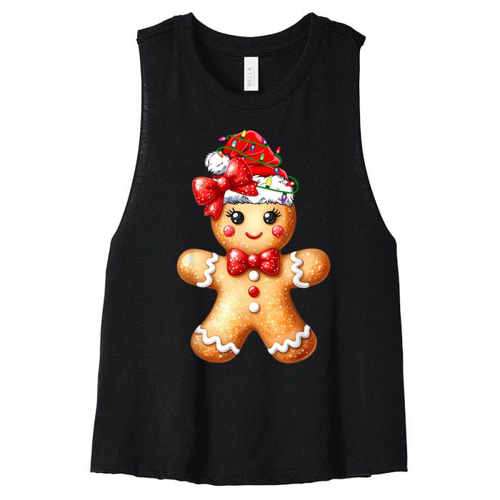 Merry Christmas Gingerbread Santa Pajamas Women's Racerback Cropped Tank