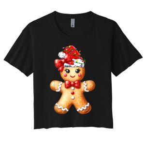 Merry Christmas Gingerbread Santa Pajamas Women's Crop Top Tee