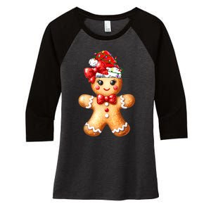 Merry Christmas Gingerbread Santa Pajamas Women's Tri-Blend 3/4-Sleeve Raglan Shirt