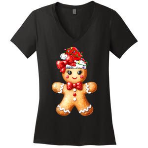 Merry Christmas Gingerbread Santa Pajamas Women's V-Neck T-Shirt