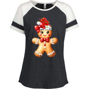 Merry Christmas Gingerbread Santa Pajamas Enza Ladies Jersey Colorblock Tee