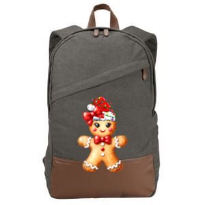 Merry Christmas Gingerbread Santa Pajamas Cotton Canvas Backpack