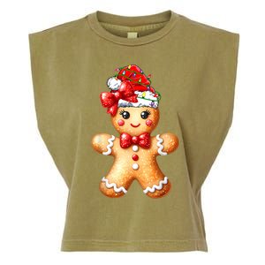 Merry Christmas Gingerbread Santa Pajamas Garment-Dyed Women's Muscle Tee