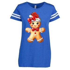 Merry Christmas Gingerbread Santa Pajamas Enza Ladies Jersey Football T-Shirt