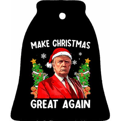 Make Christmas Great Again Funny Santa Trump 2024 Xmas Ceramic Bell Ornament