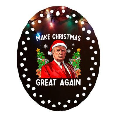 Make Christmas Great Again Funny Santa Trump 2024 Xmas Ceramic Oval Ornament