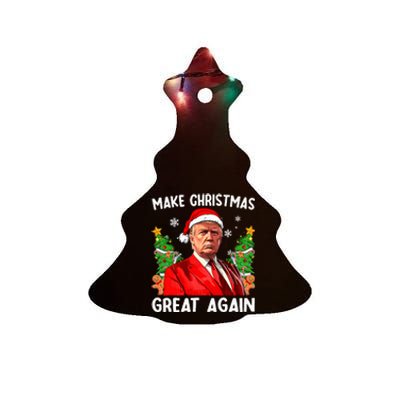 Make Christmas Great Again Funny Santa Trump 2024 Xmas Ceramic Tree Ornament