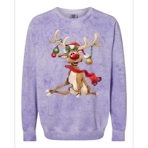 Merry Christmas Gifts For Him Funny Reindeer Colorblast Crewneck Sweatshirt