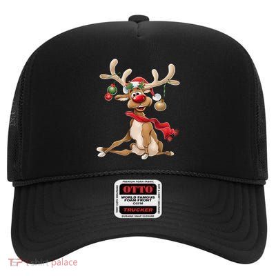 Merry Christmas Gifts For Him Funny Reindeer High Crown Mesh Back Trucker Hat