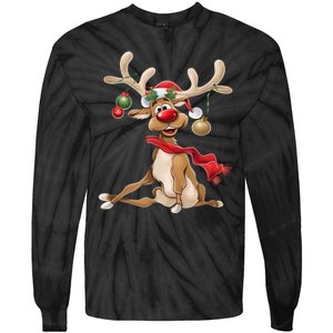 Merry Christmas Gifts For Him Funny Reindeer Tie-Dye Long Sleeve Shirt