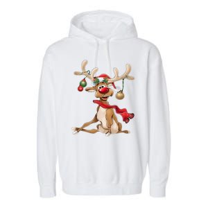 Merry Christmas Gifts For Him Funny Reindeer Garment-Dyed Fleece Hoodie