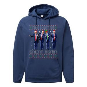 Make Christmas Great Again Ugly Sweaters Trump Dance Santa Performance Fleece Hoodie