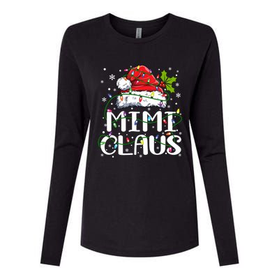 Mimi Claus Gift Christmas Lights Pajama Family Matching Funny Gift Womens Cotton Relaxed Long Sleeve T-Shirt