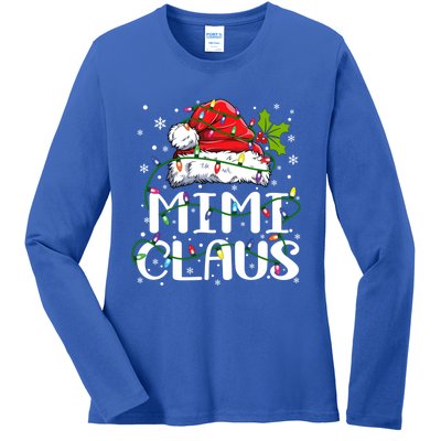 Mimi Claus Gift Christmas Lights Pajama Family Matching Funny Gift Ladies Long Sleeve Shirt