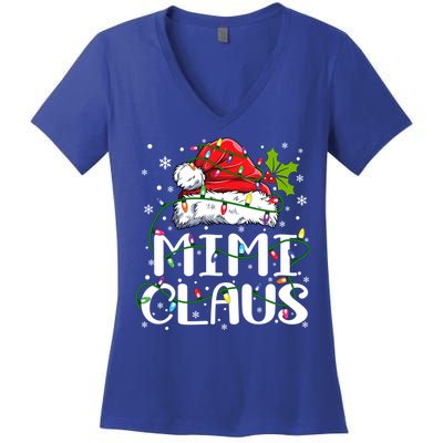 Mimi Claus Gift Christmas Lights Pajama Family Matching Funny Gift Women's V-Neck T-Shirt