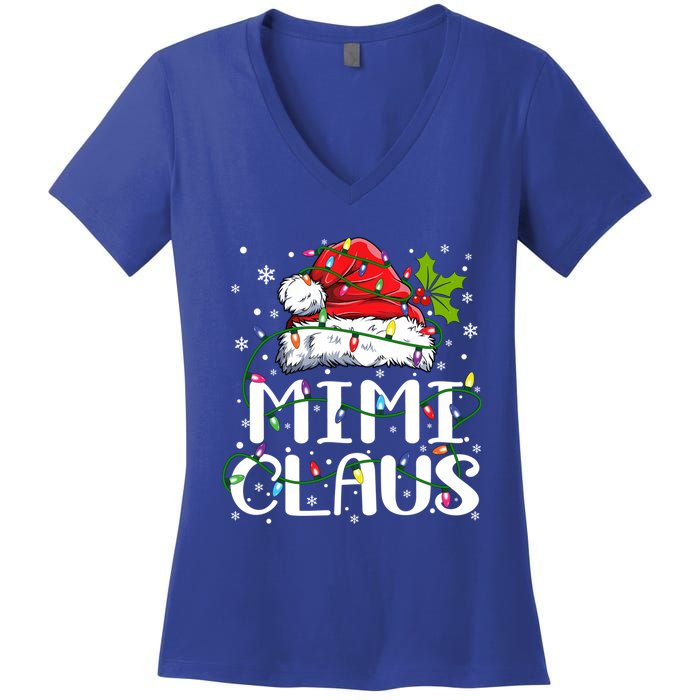 Mimi Claus Gift Christmas Lights Pajama Family Matching Funny Gift Women's V-Neck T-Shirt