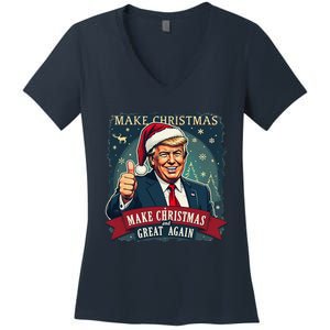 Make Christmas Great Again Santa Funny Trump Xmas Pajamas Women's V-Neck T-Shirt