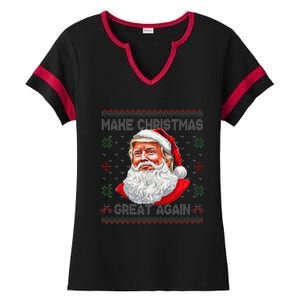 Make Christmas Great Again Funny Santa Trump Ugly Xmas Ladies Halftime Notch Neck Tee