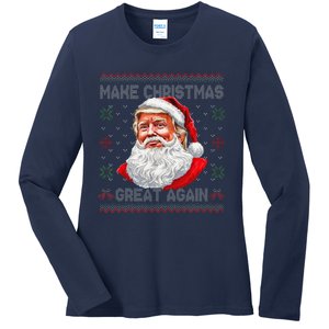 Make Christmas Great Again Funny Santa Trump Ugly Xmas Ladies Long Sleeve Shirt