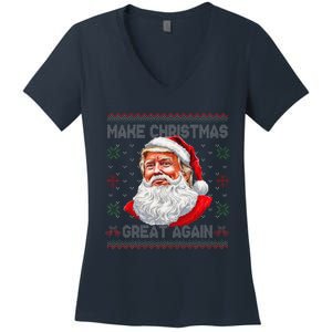 Make Christmas Great Again Funny Santa Trump Ugly Xmas Women's V-Neck T-Shirt