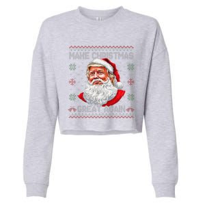 Make Christmas Great Again Funny Santa Trump Ugly Xmas Cropped Pullover Crew