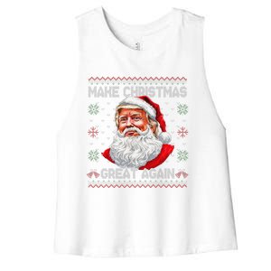 Make Christmas Great Again Funny Santa Trump Ugly Xmas Women's Racerback Cropped Tank