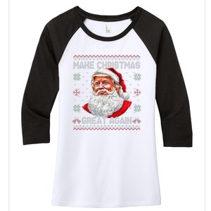 Make Christmas Great Again Funny Santa Trump Ugly Xmas Women's Tri-Blend 3/4-Sleeve Raglan Shirt