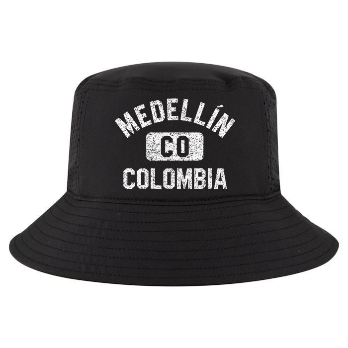 Medellin Colombia Gym Style Distressed White Print Cool Comfort Performance Bucket Hat