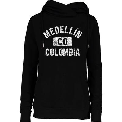 Medellin Colombia Gym Style Distressed White Print Womens Funnel Neck Pullover Hood