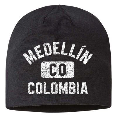 Medellin Colombia Gym Style Distressed White Print Sustainable Beanie
