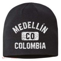 Medellin Colombia Gym Style Distressed White Print Sustainable Beanie