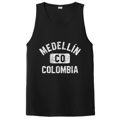 Medellin Colombia Gym Style Distressed White Print PosiCharge Competitor Tank