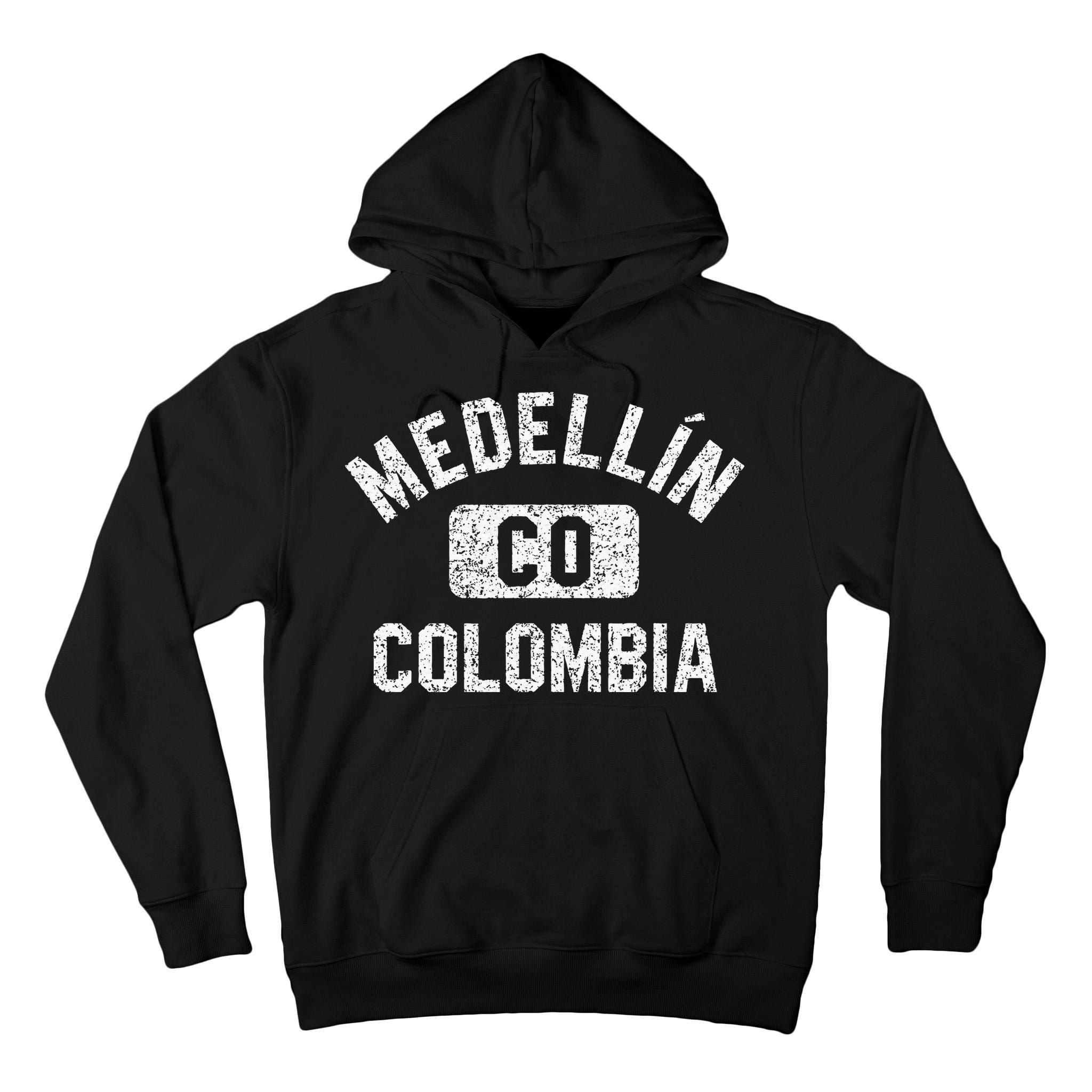 Medellin Colombia Gym Style Distressed White Print Tall Hoodie