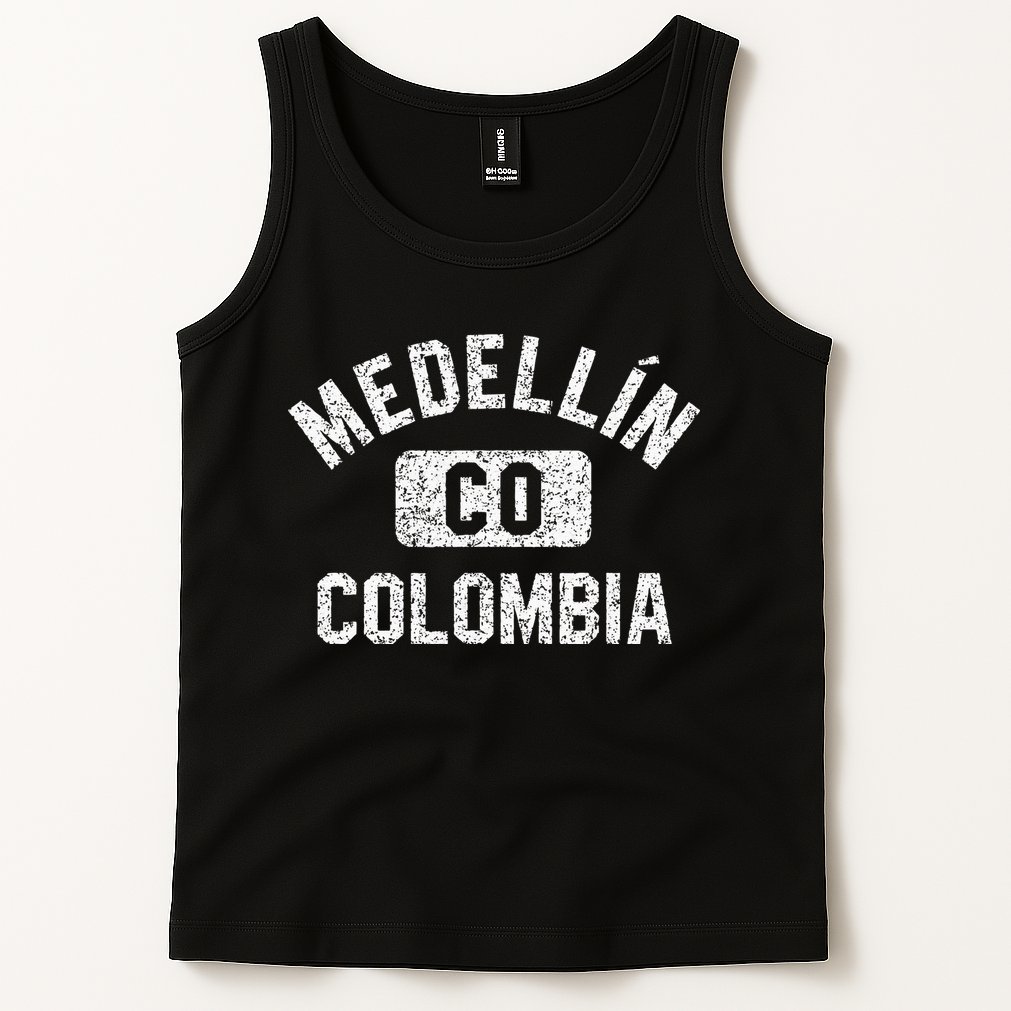 Medellin Colombia Gym Style Distressed White Print Tank Top