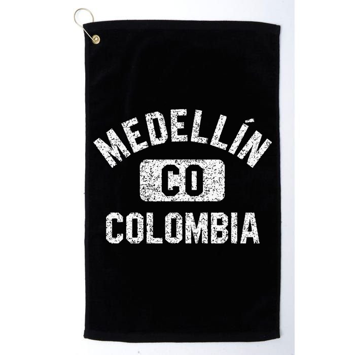 Medellin Colombia Gym Style Distressed White Print Golf Towel