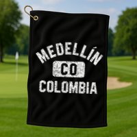 Medellin Colombia Gym Style Distressed White Print Golf Towel
