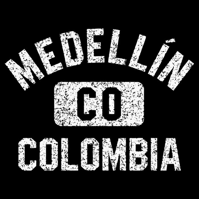 Medellin Colombia Gym Style Distressed White Print Cropped Pullover Crew