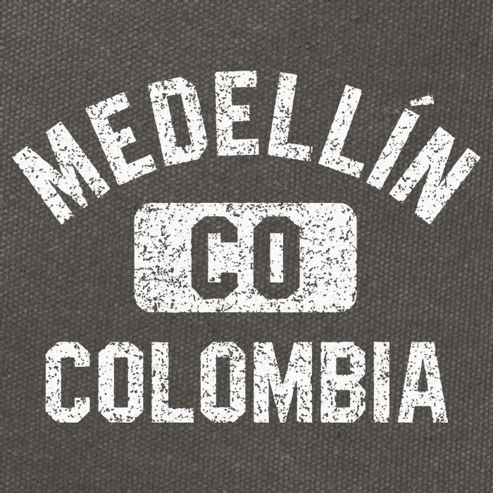 Medellin Colombia Gym Style Distressed White Print Cotton Canvas Backpack