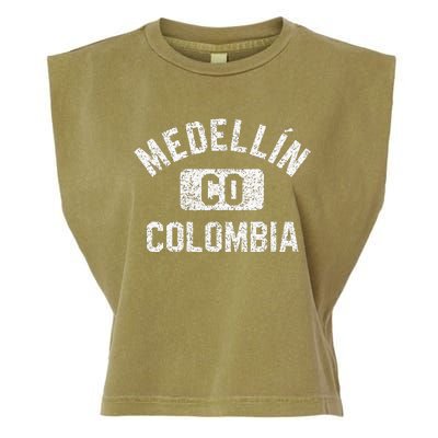 Medellin Colombia Gym Style Distressed White Print Garment-Dyed Women's Muscle Tee